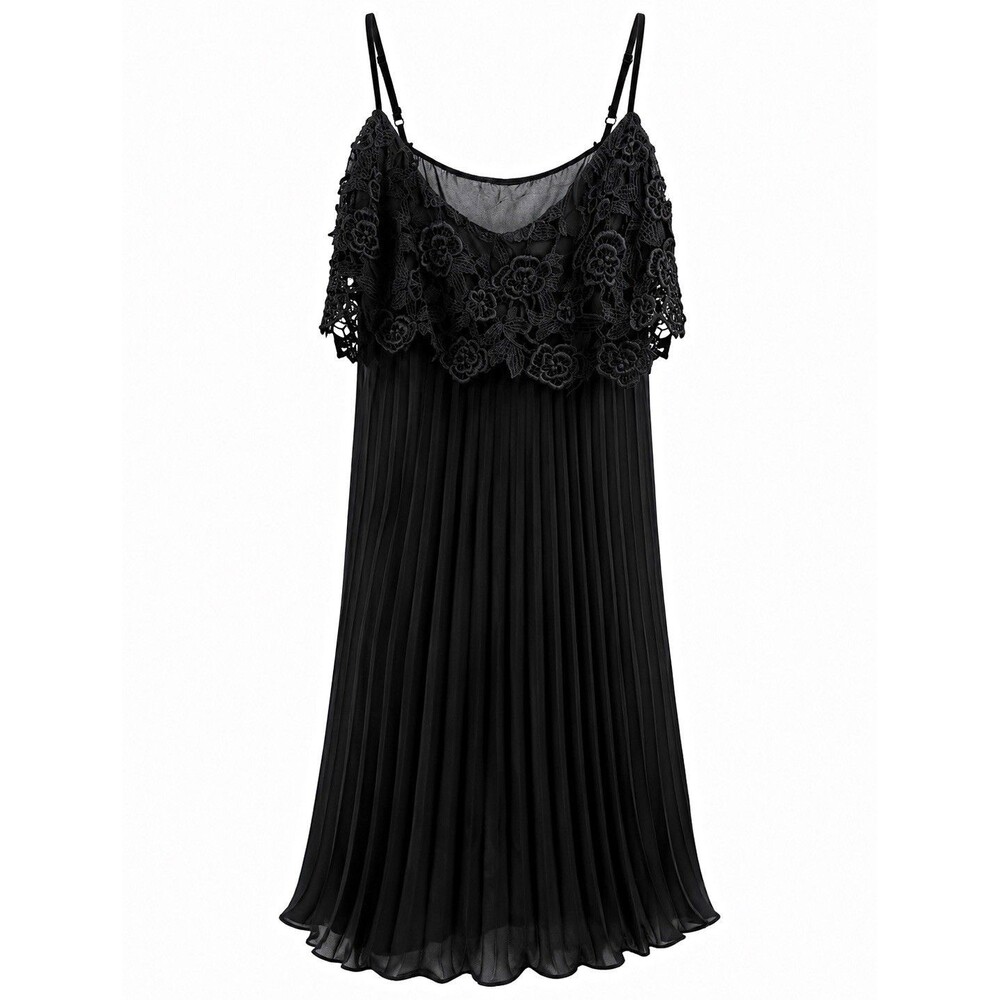 Flora Nikrooz Women's Black Lace Pleated Lingerie Lightweight Chemise Gown